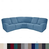 abordables Silla reclinable y con alas-Fundas para sofá reclinable seccional en forma de L, fundas para sofá de esquina, fundas elásticas de terciopelo para sofá reclinable, lavables (el sofá de esquina de 5 plazas incluye 4 fundas para