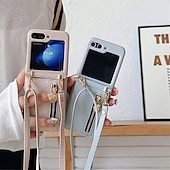 cheap Samsung Cases-Phone Case For Z Flip 5 Z Flip 4 Z Flip 3 Back Cover with Stand Holder Zipper with Lanyard Retro TPU PU Leather