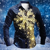 お買い得  クリスマスシーン衣装-クリスマス メンズ クリスマス シーン プリント シャツ スノーフレーク ファッション カジュアル ボタンアップ 長袖 パーティー イブニング デイリー 秋 冬 春&amp;amp;夏用カラーボタンアップ 3Dプリント 薄手ブルーポリエステル