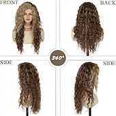 economico Parrucche trendy sintetiche-parrucca lunga ondulata riccia parrucche per donne con frangia in evidenza parte libera radice soffice sintetico costume festa carnevale parrucca