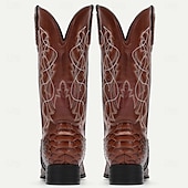 levne Cowboy &amp; Western Boots-pánské hnědé westernové kovbojské boty se vzorem hadí kůže a vyšívaným dříkem – boty z umělé kůže ve vintage stylu pro rodeo a běžné nošení
