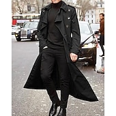 cheap Men&#039;s Trench Coat-Men&#039;s Transition Jacket Trench Coat Going out All Seasons Polyester Windproof Outerwear Clothing Apparel Classic Plain Pocket Lapel Double Breasted