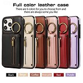 お買い得  iPhone用ケース-電話 ケース 用途 iPhone 16 Pro Max プラス iPhone 15 プロマックスプラス iPhone 14 13 12 11 Pro Max Plus Mini SE バックカバー スタンド付き バンカーリング ジッパ－ レトロ風 TPU PUレザー