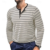 economico Maglietta casual Henley-Per uomo Maglietta con bottoni Maglietta Maglia Henley Camicia a Maniche Lunghe Manica Lunga Henley Primavera &amp; Autunno A righe Moda Designer Essenziale Bottoni Vacanza Streetwear Uscire Nero Bianco