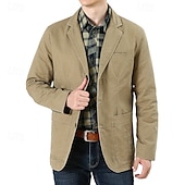billige Blazere for menn-Herre Blazer Virksomhet Cocktailfest Bryllupsfest Mote Fritid Vår &amp; Vinter 100 % bomull Helfarge Knapp Lomme Bekvem Enkeltkneppet Blazer Svart Grønn Kakifarget