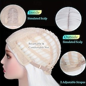 economico Parrucche da festa-parrucca cosplay da donna con cappuccio in rete resistente al calore, parrucche sintetiche ondulate a piena densità, parrucche per costumi per carnevale, festival musicali, tutte le età