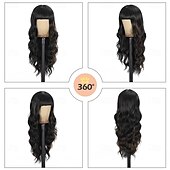 abordables Perruques de fête-perruque avec frange longue perruque ondulée pour femmes perruques synthétiques bouclées perruques de remplacement de cheveux pour filles utilisation quotidienne de fête 26 pouces
