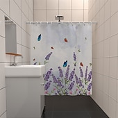 お買い得  シャワーカーテン-フック付きシャワーカーテン 180cm*180cm(70&quot;*70&quot;) ポリエステル 洗える防水バタフライラベンダーパターン バスルームデコ