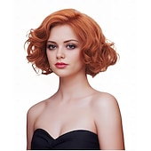 economico Parrucche storiche-Parrucca corta ondulata per donne capelli ricci parrucca sintetica naturale con divisione centrale parrucca piena adatta per cosplay carnevale uso quotidiano parrucche di Halloween