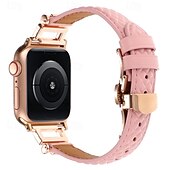 billiga Apple Watch-band-Läderband Kompatibel med Apple Watch klockband 38mm 40mm 41mm 42mm 44mm 45mm 49mm Elastisk Bling Diamond Fjärilsspänne Äkta Läder Strass Ersättningsurband för iwatch Ultra 2 Series 9 8 7 SE 6 5 4 3 2
