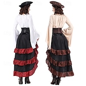cheap Outfits-Retro Vintage Medieval Renaissance Outfits Ren Faire Pirate Viking Women&#039;s Pirate Fantasy Steampunk Halloween Carnival Party LARP Ren Faire Adults&#039; Top Skirt Hat