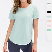 tanie Koszulki biegowe i topy-Damskie Běžecké tričko Krótki rękaw Tee Tshirt Codzienny Athleisure Solidne kolory Szybkie wysychanie Miękka Oddychający Trening w siłowni Chodzenie Jogging Odzież sportowa Odzież sportowa Morelowy