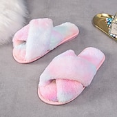 cheap Home Slippers-Women&#039;s Fuzzy Cross Band Slippers Memory Foam Home House Shoes with Open Toe Comfortable