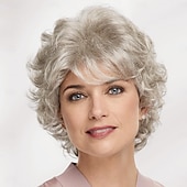 cheap Older Wigs-Synthetic Wig Curly Asymmetrical Wig Short Grey Synthetic Hair Women&#039;s Fashionable Design Soft Natural Gray