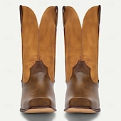economico Stivali da cowboy e occidentali-stivali da cowboy western da uomo – stivali in similpelle marrone chiaro in stile vintage a metà polpaccio con punta quadrata, ideali per l&#039;outdoor e l&#039;abbigliamento casual