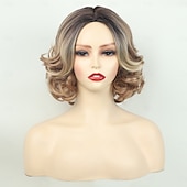 abordables perruque plus âgée-perruques bouclées brunes de longueur moyenne pour femmes blanches perruques brunes courtes avec reflets perruques bob ondulées en cheveux synthétiques