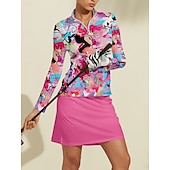 cheap Polos &amp; Quarterzips-Women&#039;s Golf Polo Shirt Pink Long Sleeve Top Ladies Golf Attire Clothes Outfits Wear Apparel