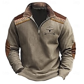 economico Felpe 3D da uomo-Per uomo Mucca Da caccia Felpe Felpa con zip Felpa con cerniera a un quarto Manica lunga Felpa mezza cerniera Vintage retrò Stampa 3D Per uscire Arrampicata Da caccia Mezza Zip Inverno Primavera