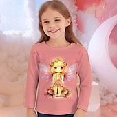 billiga Flickans 3D-tecknad film-Flickor 3D Grafisk Tecknat T-shirt Långärmad Vår Höst Mode Grundläggande Barn 4-12 år Rund hals Utomhus Ledigt Dagligen Normal