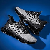 cheap Men's Running Shoes-Men's Blue Athletic Sneakers with Unique Hollow Sole Design, Breathable Knit Upper, and Flame Detail – Lightweight Running Shoes with Orange Accents