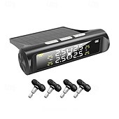 abordables Equipamiento y herramientas para el coche-Monitor de presión de neumáticos inalámbrico para automóvil, sistema de monitoreo de presión de neumáticos TPMS para automóvil, pantalla LCD digital con energía solar, alarma de seguridad para