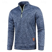 cheap Zip Polo Shirt-Men&#039;s Polo Shirt Quarter Zip Polo Sports &amp; Outdoor Casual Daily Standing Collar Quarter Zip Long Sleeve Fashion Basic Solid Color Pocket Spring &amp;  Fall Regular Fit Black Navy Blue Ocean Blue Orange