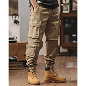 economico Pantaloni cargo-Per uomo Pantaloni cargo Pantaloni A cordoncino Vita elastica Multi tasca Liscio Indossabile Esterno Giornaliero Campeggio e hiking Di tendenza Classico Nero Verde militare