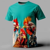 billiga T-shirts med djurmönster-Herr Tupp T-shirt Kortärmad T-shirt 3D-tryck Rund hals Skjorta Mode Fritids- Gata Utomhussport Svart Vit Rubinrött Sommar Vår Kläder S M L XL XXL XXXL