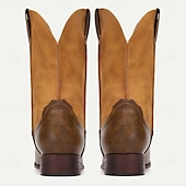 economico Stivali da cowboy e occidentali-stivali da cowboy western da uomo – stivali in similpelle marrone chiaro in stile vintage a metà polpaccio con punta quadrata, ideali per l&#039;outdoor e l&#039;abbigliamento casual