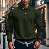 お買い得  メンズ クラシックポロ-男性用 ゴルフシャツ ゴルフポロ ワーク カジュアル ラペル 長袖 ベーシック 近代の カラーブロック パッチワーク ボタン 春 &amp; 秋 レギュラー ブラック ホワイト アーミーグリーン カーキ色 グレー ゴルフシャツ