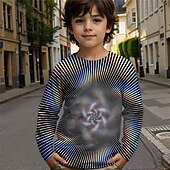 billiga Pojkens 3D Vision &amp; Geometri-Pojkar 3D Grafisk Geometrisk T-shirt Långärmad Vår Höst Mode Grundläggande Barn 4-12 år Rund hals Utomhus Ledigt Dagligen Normal