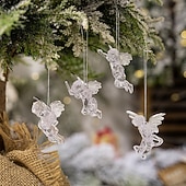 cheap Ornaments-4PCS Christmas Angel Ornaments, Transparent Acrylic Angels with Silver Wings, Xmas Tree Hanging Decoration for Holiday Decor
