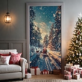 economico Copriporte natalizi-decorazioni natalizie per porte copriporta arazzo per porte castello di Babbo Natale tenda per porte decorazione sfondo striscione per porta d&#039;ingresso fattoria decorazioni per feste forniture per