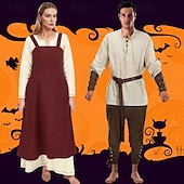 cheap Couple &amp; Group Costumes-Couples Retro Vintage Medieval Renaissance Outfits Halloween Group Couples Costumes Ankle Length Viking Valhalla Men&#039;s Women&#039;s for Halloween LARP Ren Faire