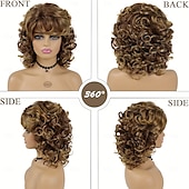 cheap Historical Wigs-Easy-Style Heatproof Synthetic Wig - Bob with Bangs Lush Curls Perfect for Daily Wear &amp; Special Occasions Natural Look