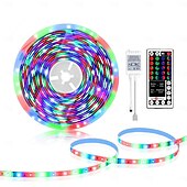 baratos Controlo Remoto-luzes de tira de led flexíveis rgb 5m luzes tiktok 300 leds 2835 8mm ir 44key controle remoto conectável autoadesivo mudança de cor