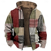 cheap Geometric Pattern-Men&#039;s Plaid Fleece Hoodie Hoodies Hoodie Long Sleeve Hooded Sweatshirt Hooded Fashion 3D Print Party Streetwear Red Drawstring Fall Winter Designer