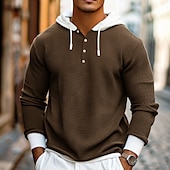 economico T-shirt in maglia waffle-Per uomo Maglietta Waffle Felpa Pullover Manica Lunga Felpa con Cappuccio Primavera &amp; Autunno Semplice Moda Designer Essenziale Coulisse Cerniera frontale Vacanza Streetwear Uscire Esercito verde