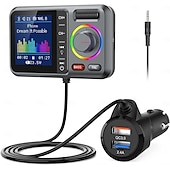 economico Lettori multimediali per auto-trasmettitore fm bluetooth per auto adattatore bluetooth per auto wireless con schermo a colori supporto qc3.0 ricarica rapida chiamata vivavoce lettore musicale mp3 bassi &amp;scheda tf tre booster