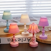 baratos Candeeiros de mesa-Abajur de mesa led com flor de concha colorida de macaron, quarto &amp;luz noturna de mesa de jantar, decoração moderna simples, botão alimentado por bateria 1pc