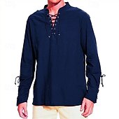 economico Casual da lavoro-Per uomo Camicia camicia di lino Camicia popover Maglietta informale Camicia di cotone Liscio Hawaiano Per eventi Nero Bianco Vino Blu marino Manica lunga Colletto alla coreana Primavera &amp; Autunno