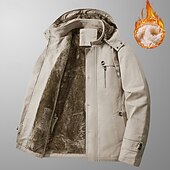 cheap Sport Jacket-Men's Outdoor Jacket Fleece Jacket Cargo Jacket Hoodied Jacket Formal Home Pocket Winter Spring &amp;  Fall Solid Color Vintage Fashion Shirt Collar Regular Black Brown Khaki Jacket