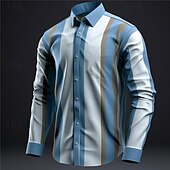cheap Geometric Pattern-Men&#039;s Stripe Geometric Pattern Shirt Button Up Shirt Long Sleeve Business Daily Wear Going out Spring Turndown Print Button-Down Blue Purple Khaki