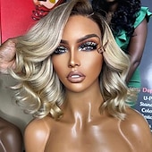 baratos Perucas de seda frontais de cabelo natural-Cabelo virgem não processado 13x4 Lace Front Peruca Bob curto Cabelo Brasileiro Ondulado Multi Cores Peruca 130% 150% Densidade do Cabelo com o cabelo do bebê Cabelo Ombre Para Feminino Longo Perucas