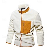 cheap Fleece &amp; 3 in 1 Jackets-Men&#039;s Hiking Jacket Hiking Fleece Jacket Winter Outdoor Patchwork Thermal Warm Fleece Lining Fleece Jackets Full Zip Climbing Camping / Hiking / Caving Traveling Cream Khaki