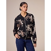 abordables Chaquetas y abrigos de diseño-Chaqueta bomber con cuello redondo y lentejuelas