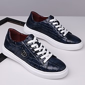voordelige Herensneakers-Heren burgundy krokodillenpatroon imitatie leren sneakers met vetersluiting – stijlvolle casual schoenen voor dagelijks gebruik