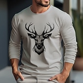 Men's Deer T Shirt Long Sleeve T shirt 3D Print Crew Neck Shirt Fashion Daily Street Casual Gray Summer Spring Fall Clothing Apparel S M L XL XXL XXXL 5