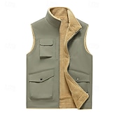 billiga Gilets-Herr Fleeceväst Väst Gilet Dagligen Datum Semester Mode Ledigt Höst vinter Ficka Polyester Håller värmen Bekväm Slät Dragkedja Hög krage Normal Svart Gul Kaki Mörkgrå Väst