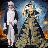  Casais Princesa Príncipe Cavalheiro Camisa Casaco impermeável Colete Retro Vintage Rococó Vitoriano Adulto Homens Mulheres Dia Das Bruxas Carnaval Baile de Máscaras Festa Espetáculo Fantasias fáceis